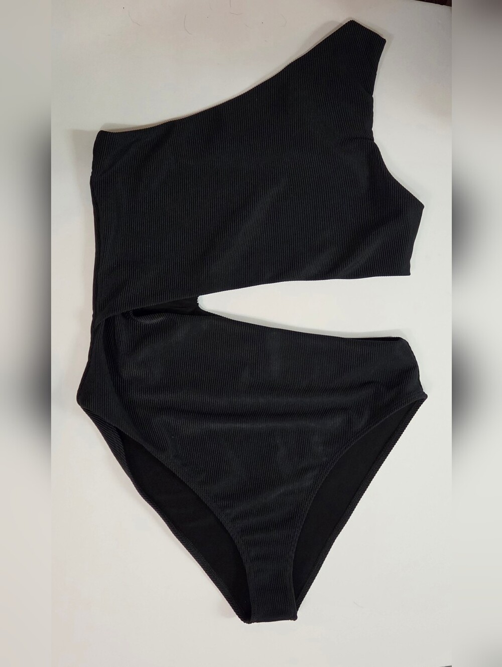 Beach Riot Swimsuit Womens Large Black One-Shoulder Ribbed One-Piece